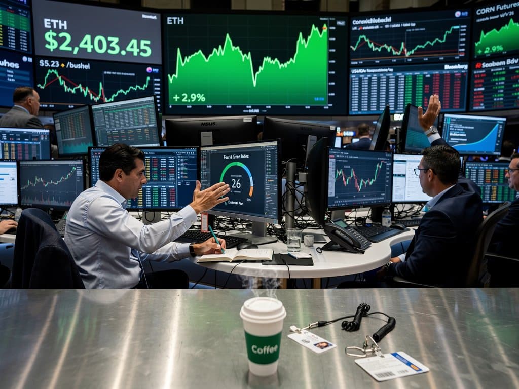 Traders at CME Group desks monitor Ethereum charts on multi-screen setups amid modern trading floor activity in Chicago