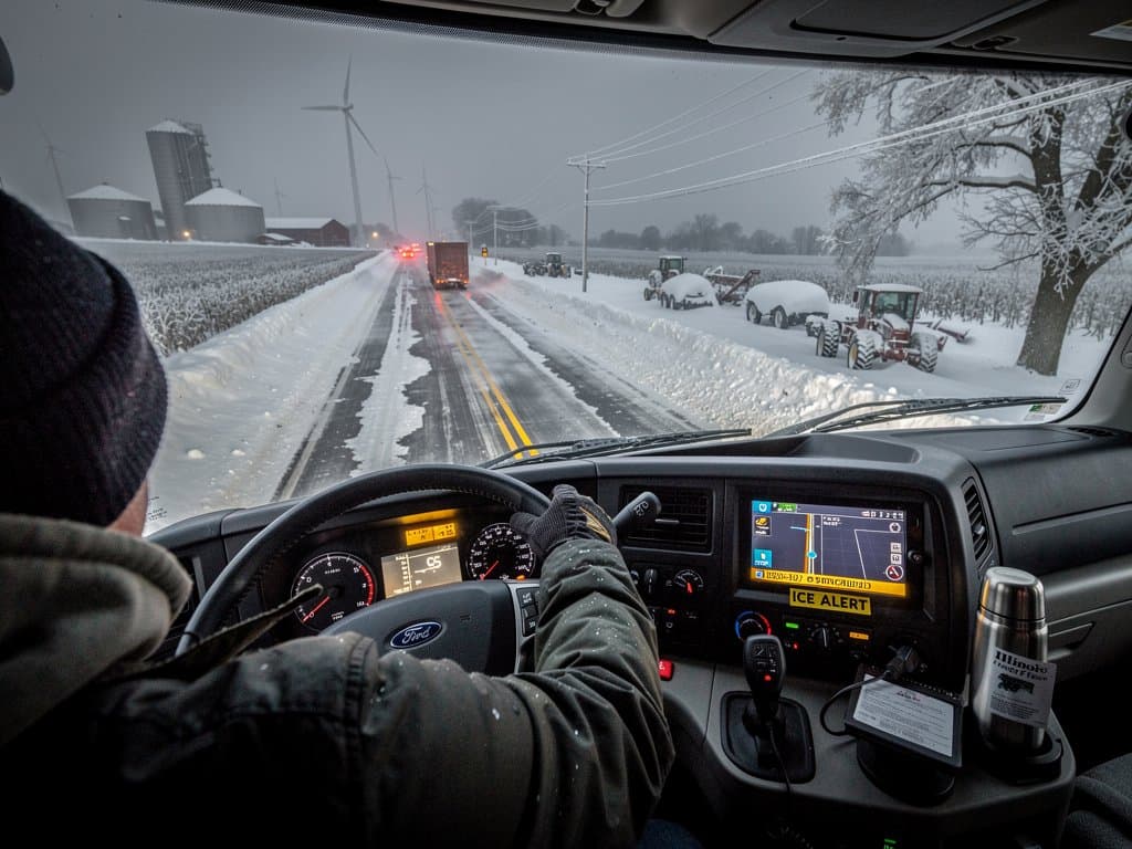 Semi-truck navigates snowy I-55 in central Illinois blizzard, highlighting challenges for AI autonomous trucking