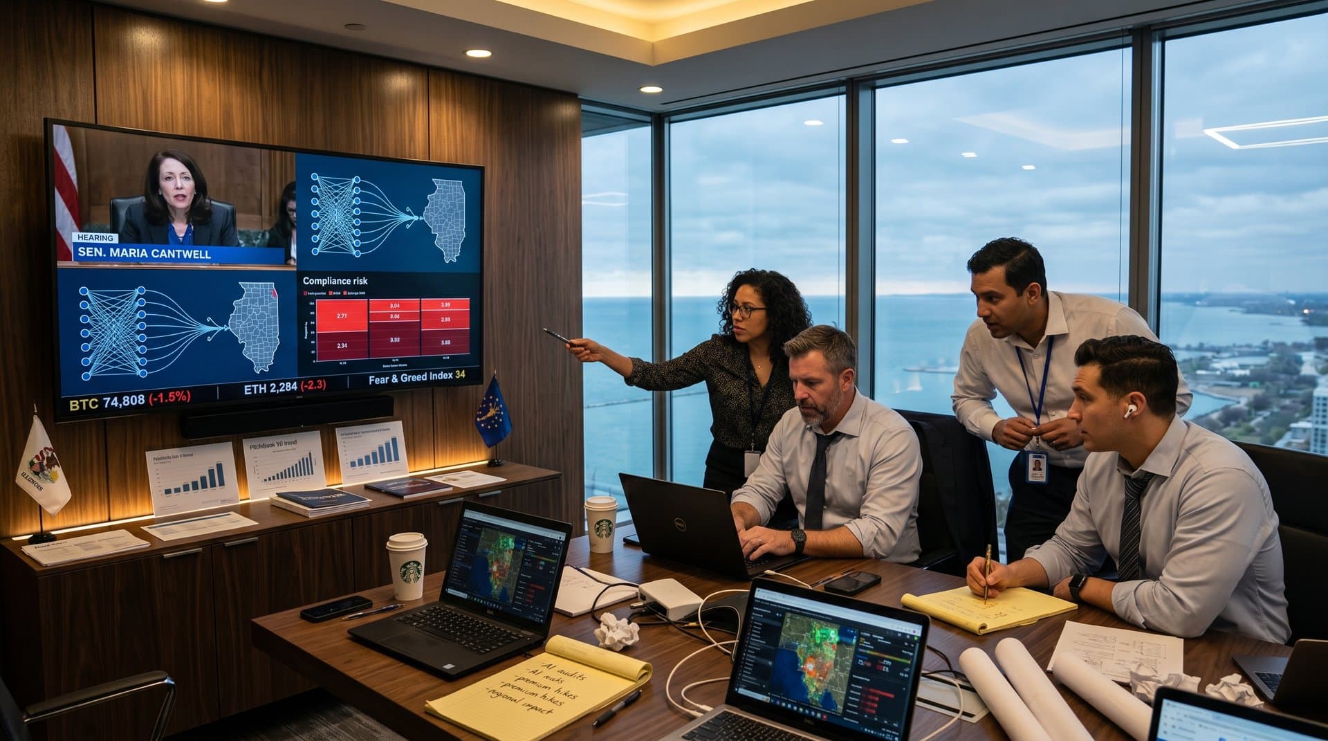 Midwest executives watch Senate AI hearing with Fear & Greed chart and crypto prices