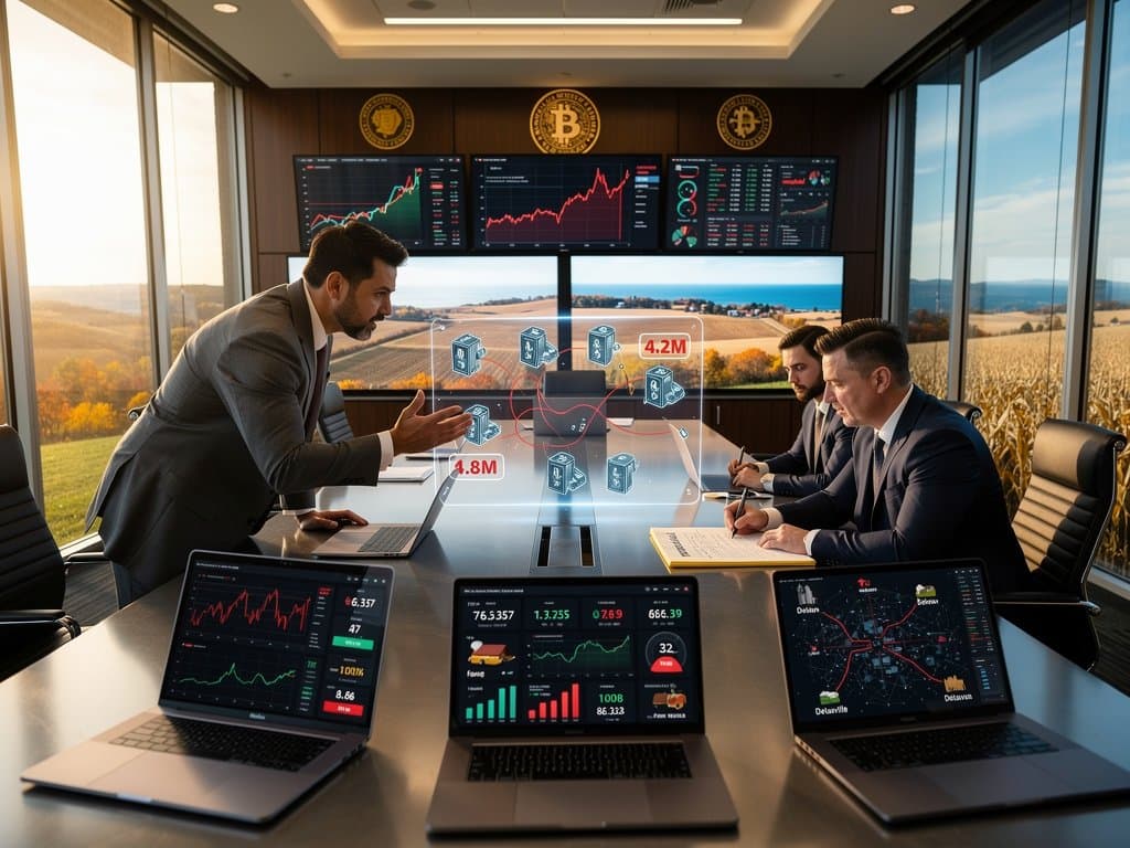 Blockchain fraud investigation dashboard in Walworth County office with Bitcoin price charts